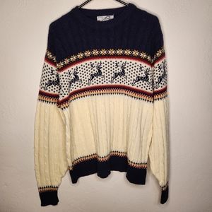 Steep Slopes holiday knit sweater L reindeer Christmas vintage retro